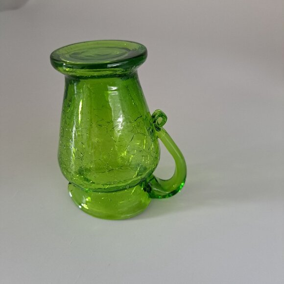 Vintage Pilgrim Crackle Glass Green Pitcher Vase - Picture 8 of 8